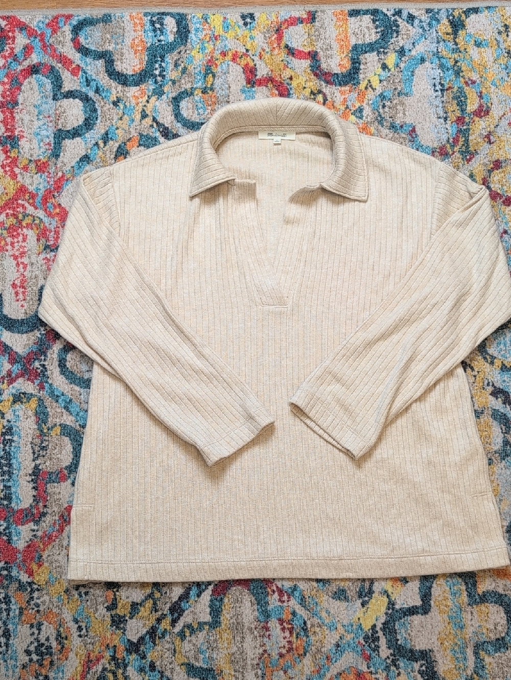 MADEWELL Women’s Relaxed Long-Sleeve Polo Sweater in Beige Size S New
